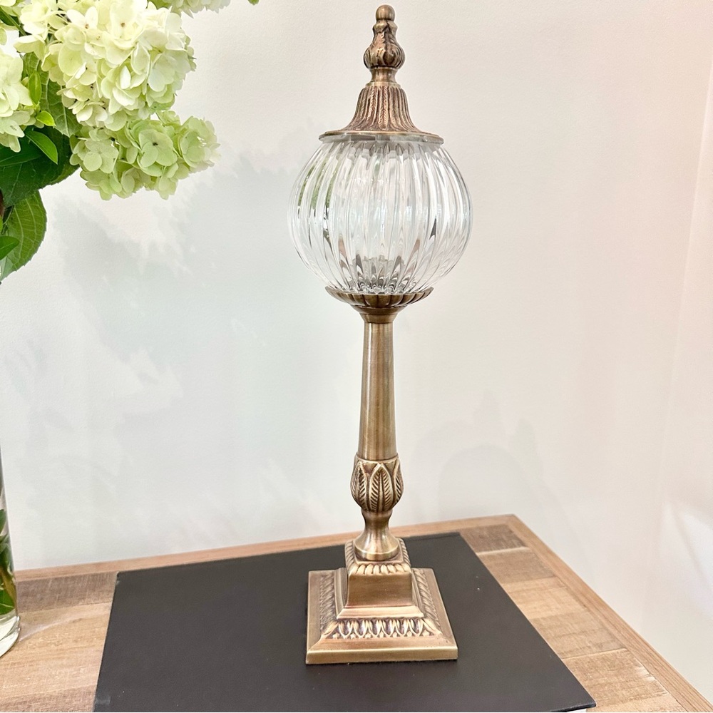 Elegant Vintage Brass and Crystal Clear Glass shelf book Stand Decor Deco Heavy